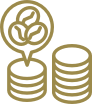Stack of coins with coffee leaf symbol on the left hand side